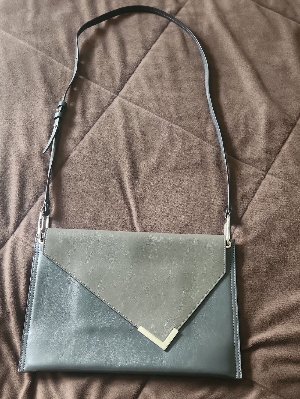 Isabel Marant Leather Structured Envelope Crossbody Bag in Olive Green and Gray